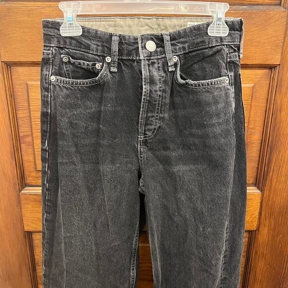 Rag & Bone sz 25 Black Logan Mid-Rise Wide Leg Jeans Black Fillmore With Holes - Picture 3 of 16